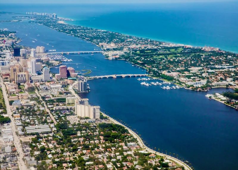 Aerial view of Palm Beach and West Palm Beach