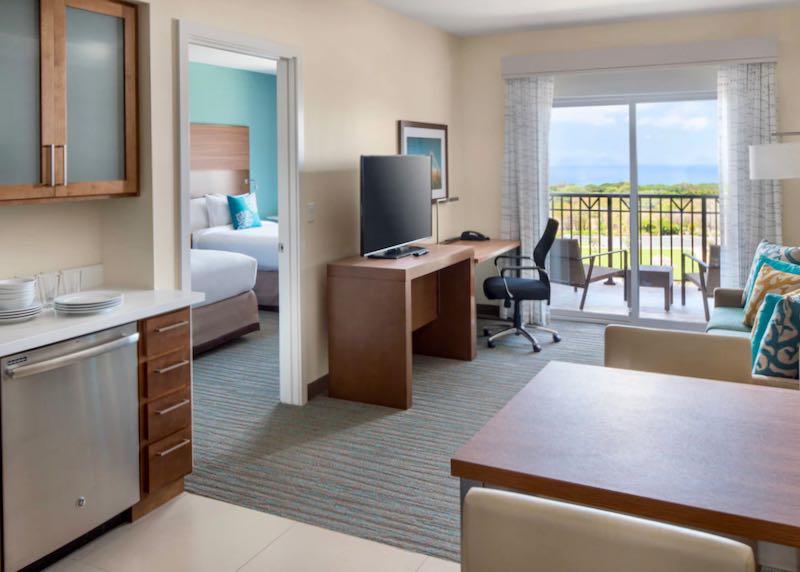 Family room with kitchen and separate bedroom at Marriott Wailea.