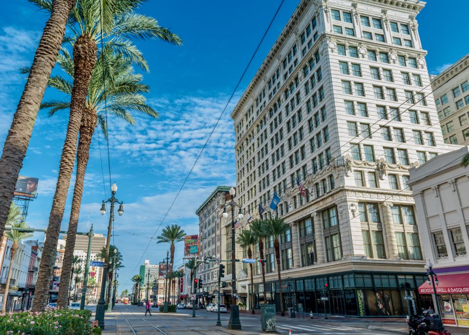 Canal street between the Central Business District and the French Quarter in New Orleans.