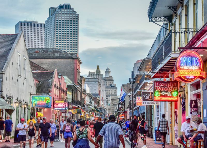 Bourbon Street in the French Quarter of New Orleans.