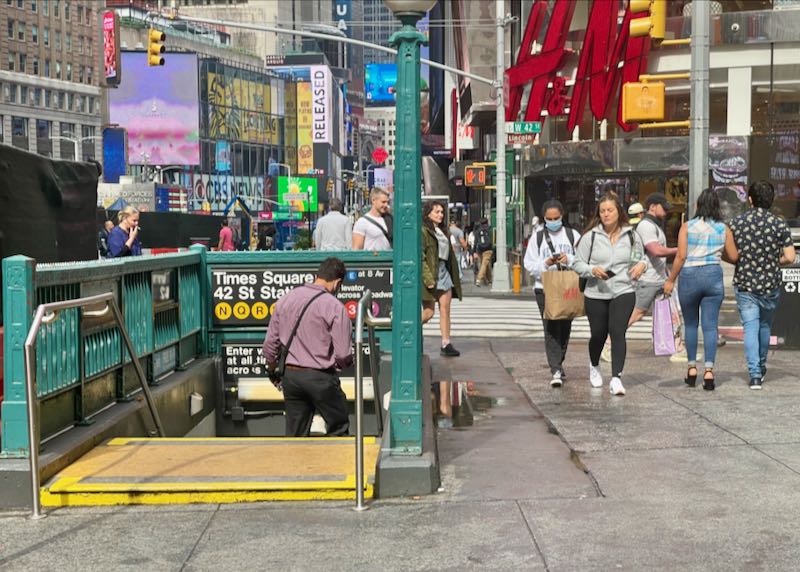 Subway stop near hotel in New York City.