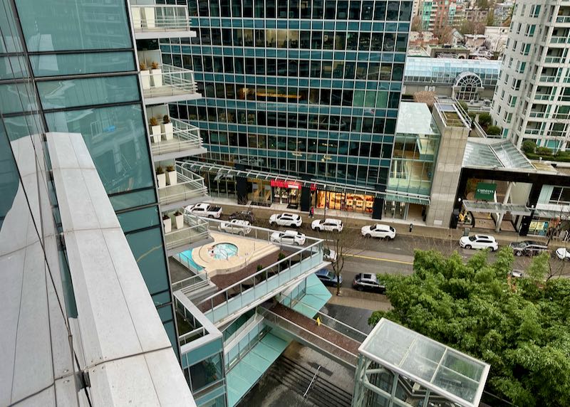 Vancouver hotel with view and balcony.