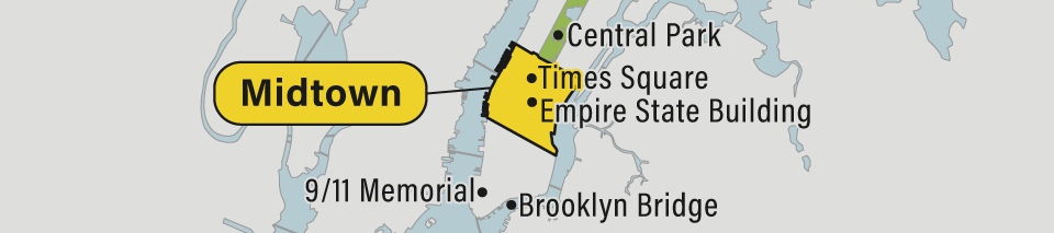 A map of Midtown Manhattan in New York City.