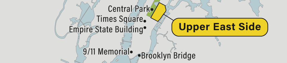 A map of the Upper East Side in Manhattan, New York City.