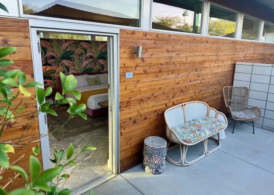 Palm Springs hotel with patio.