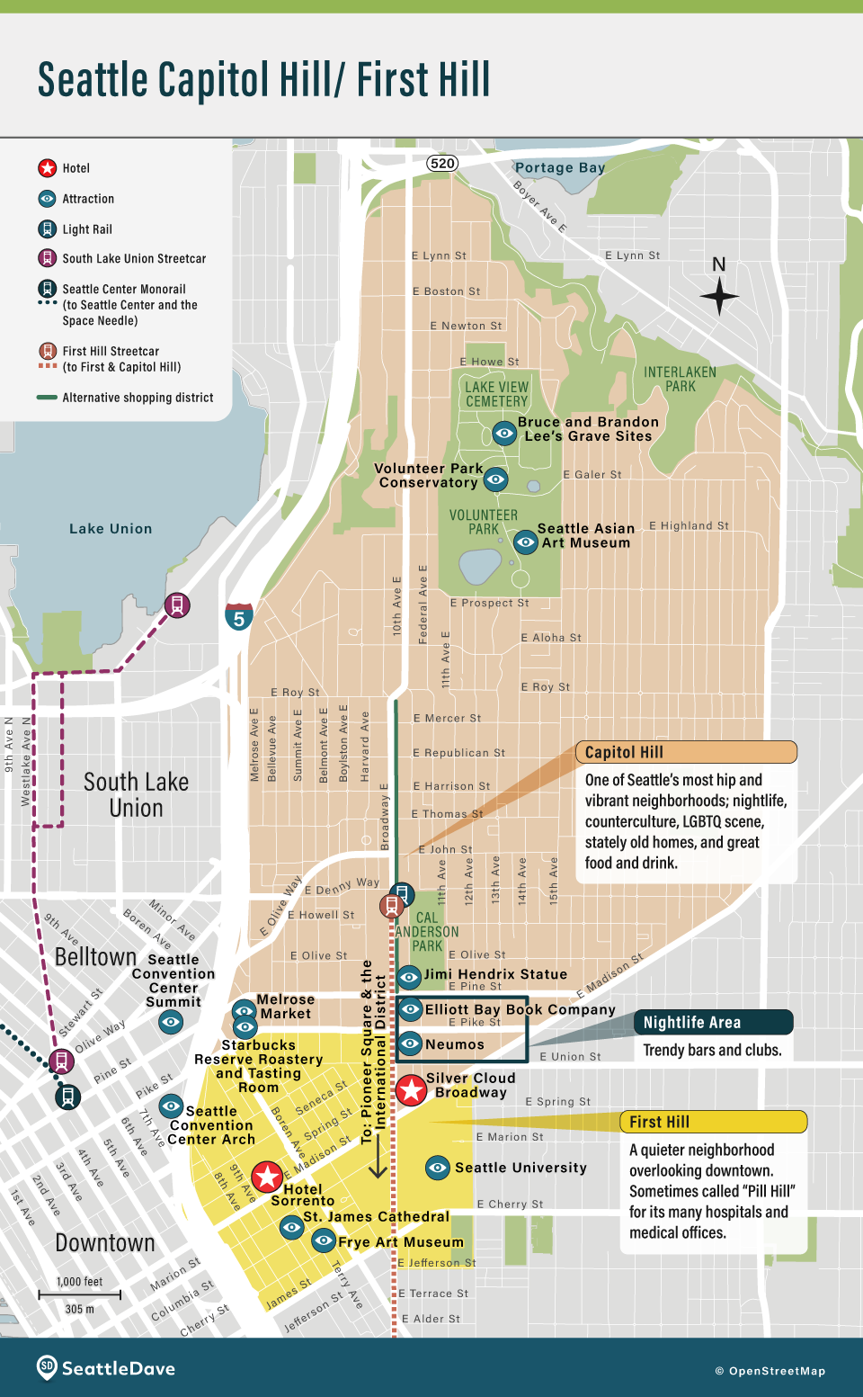 Map of Capitol Hill Hotels in Seattle.