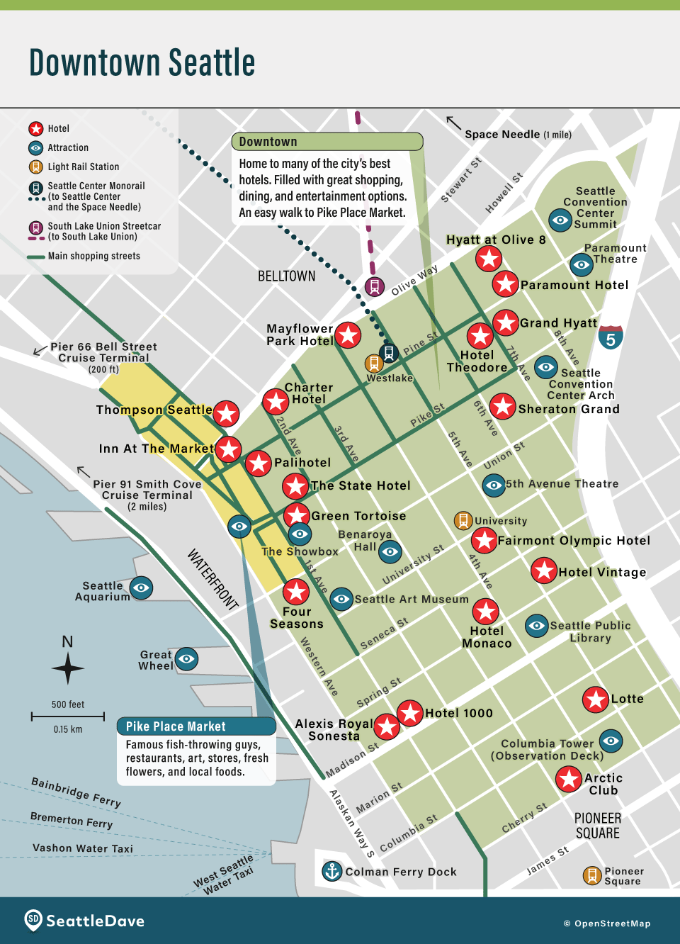 Map of downtown Seattle hotels.