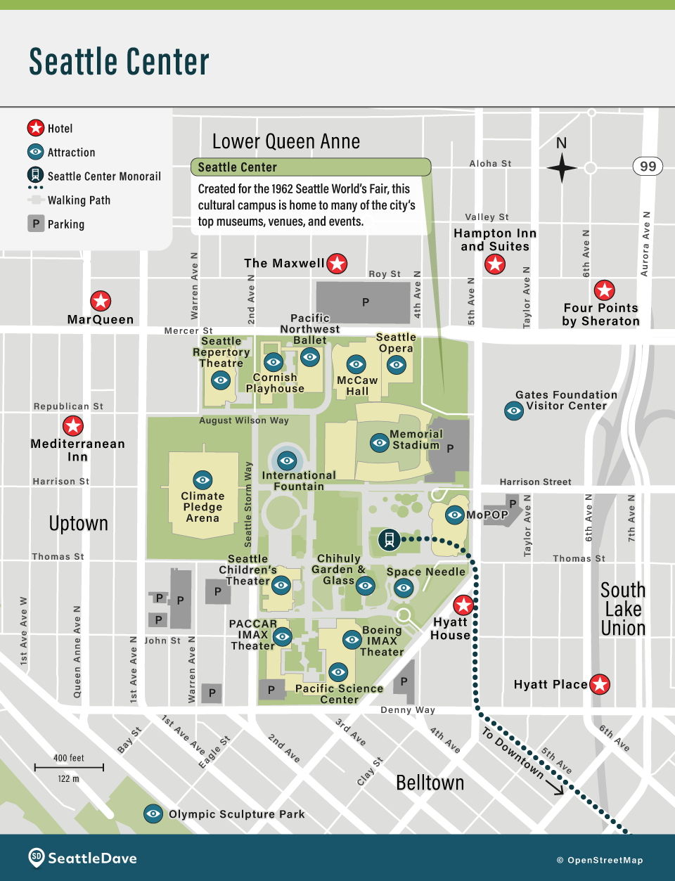 Hotels near Seattle Center, Climate Pledge Arena, and the Space Needle.