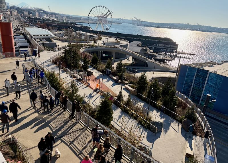 Overlook Walk between Pike Place Market and the Seattle waterfront.
