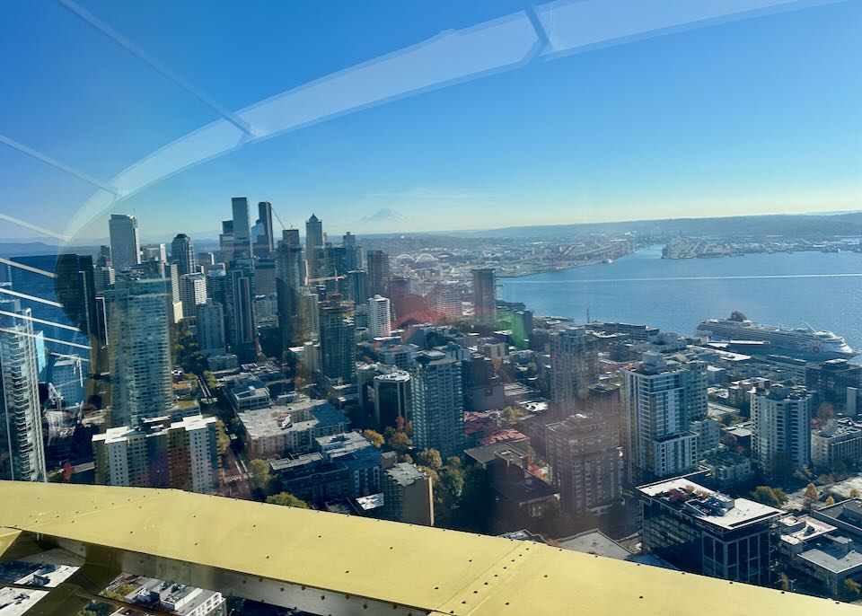 View of downtown Seattle and Pier 66 from the Space Needle.