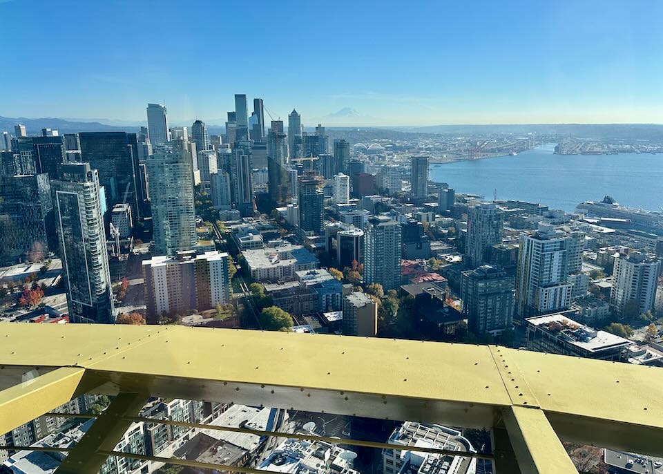 View of downtown Seattle from Space Needle at Seattle Center.